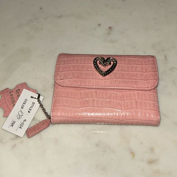 New genuine leather pink faux croc wallet - Picture 2 of 6